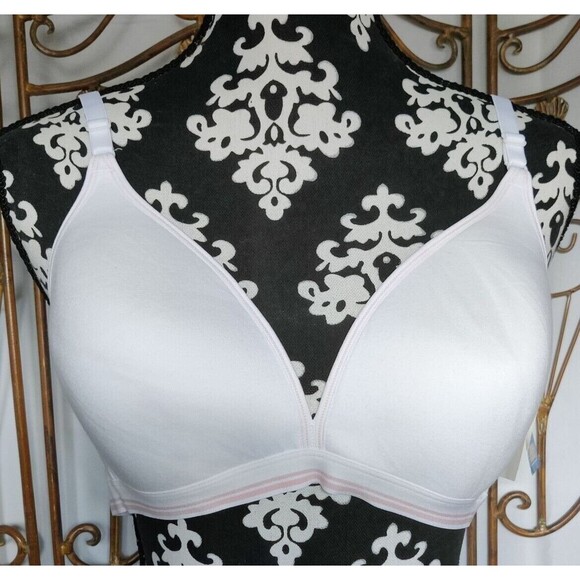 VTG. Hanes White Pink Trim Bra X-Large NEW Comfort Flex Fit - Picture 1 of 5